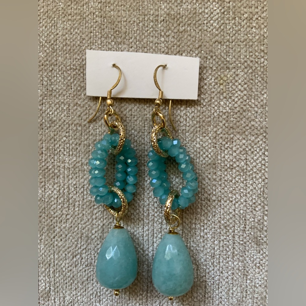 Source Unknown Gold and Aqua Beaded Earrings